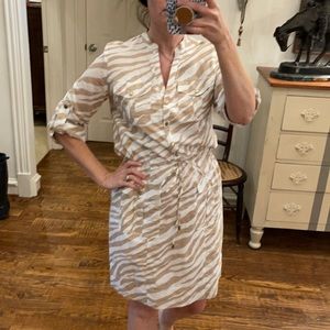 Tan zebra printed shirt dress